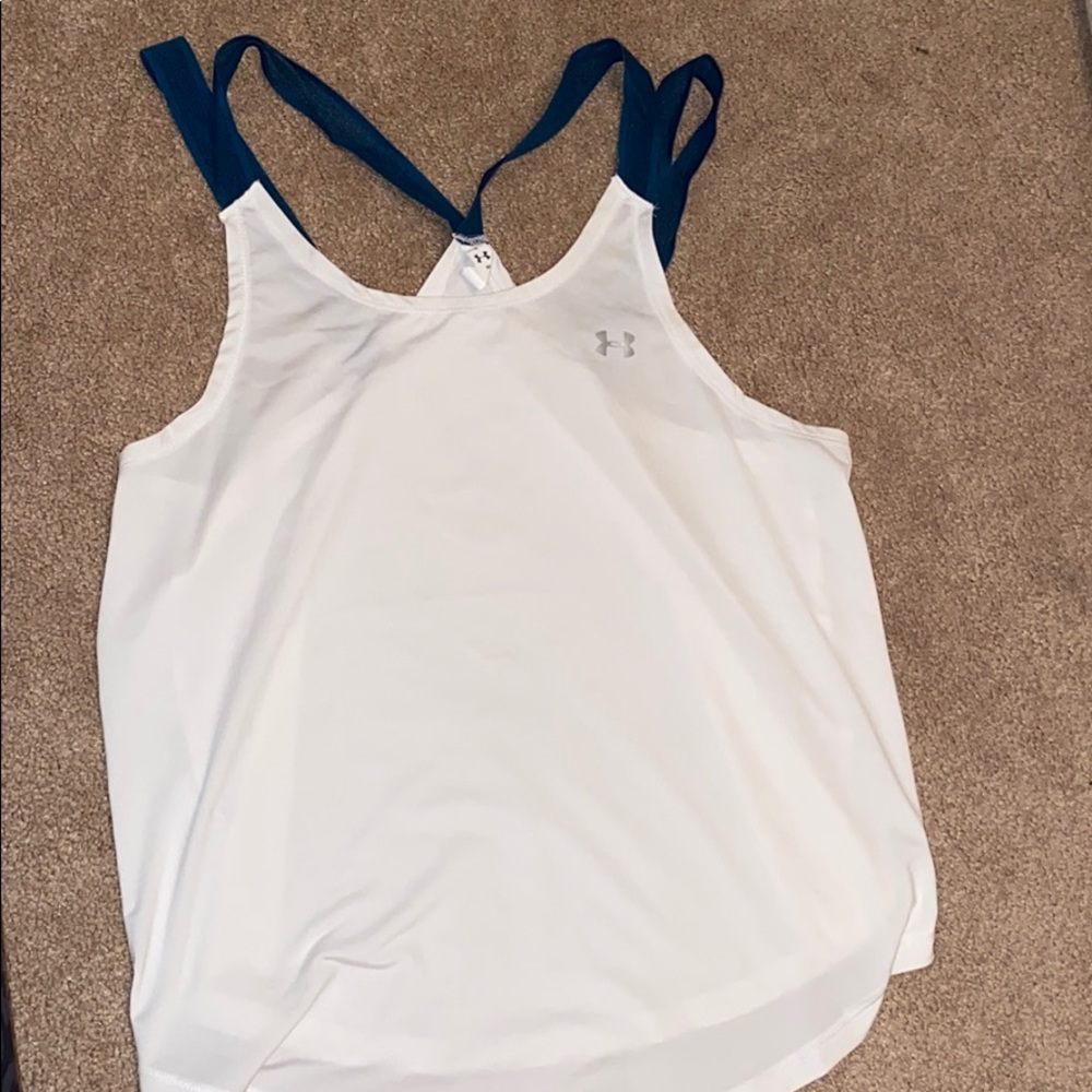 White and blue under armor tank
